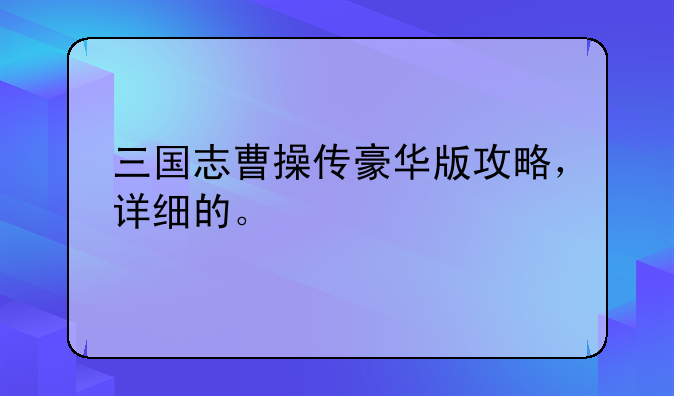 三国志曹操传豪华版攻略，详细的。