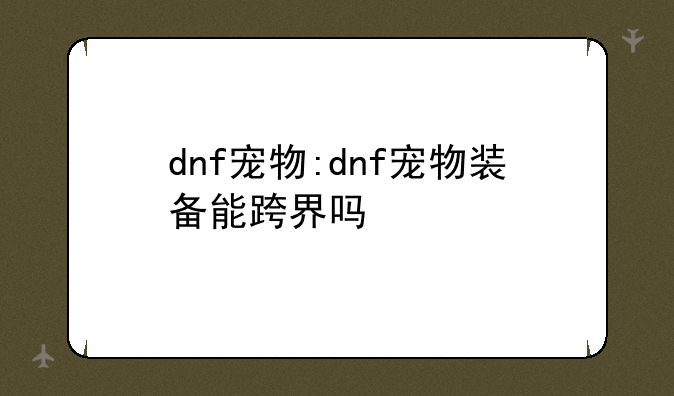 dnf宠物:dnf宠物装备能跨界吗