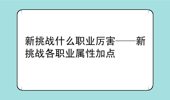 新挑战什么职业厉害——新挑战各职业属性加点