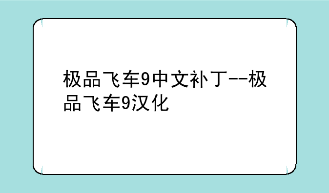 极品飞车9中文补丁--极品飞车9汉化